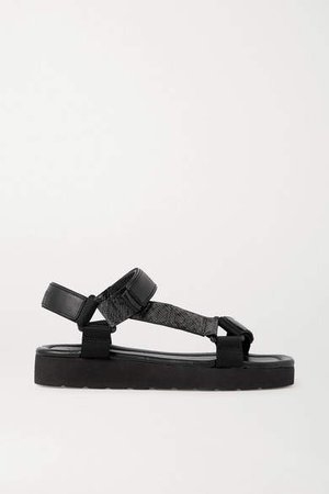 Carver Canvas-trimmed Smooth And Lizard-effect Faux Leather Sandals - Charcoal