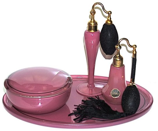 DeVILBISS - Mauve Pink 5-pc Dresser Set - Powder, Short & Tall : DejaVu a Deux | Ruby Lane