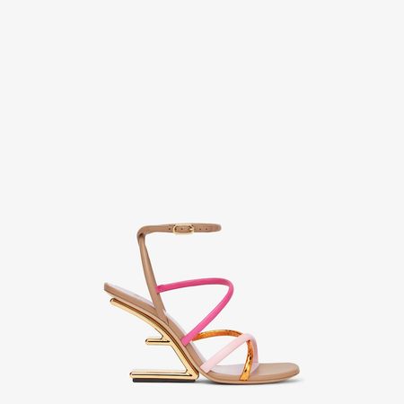 Fendi First - Pink nappa leather high-heeled sandals | Fendi
