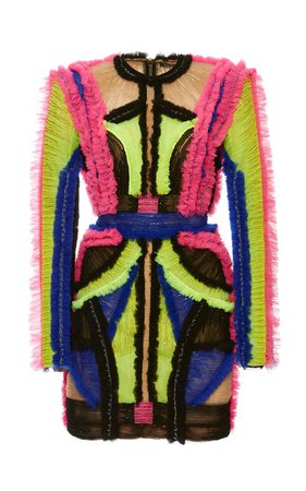 Balmain Tulle Multicolored Trim Mini Dress