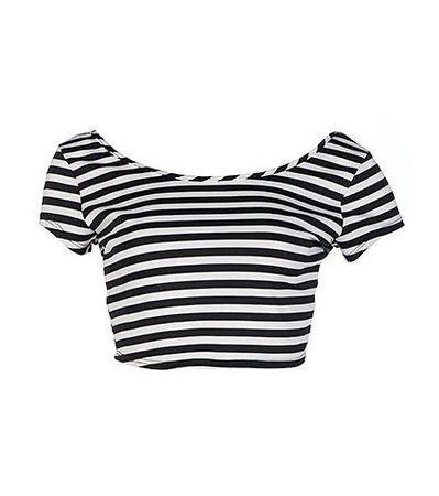 BLACK AND WHITE STRIPED SHORT SLEEVE CROP TOP - Black - PAPERMOON | Jimmy Jazz