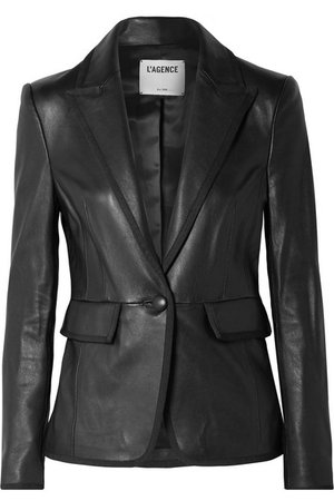 L'Agence | Paulie grosgrain-trimmed leather blazer | NET-A-PORTER.COM