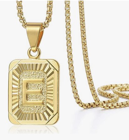 Gold E letter necklace