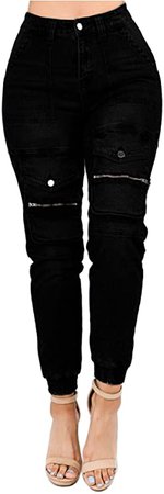 Love Moda Women's Cute & Sexy Skinny Slim Fit Zipper Fly Cargo Pants with Spandex (2X, Black #rjj5129) at Amazon Women’s Clothing store