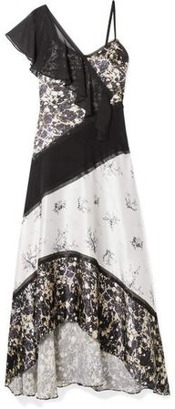 GREY - Chiffon-trimmed Floral-print Silk-satin Maxi Dress - Black
