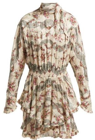 Josephine Floral Print Silk Blend Dress - Womens - Ivory Multi
