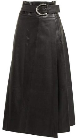 Stella Horsebit Buckle Leather Midi Skirt - Womens - Black