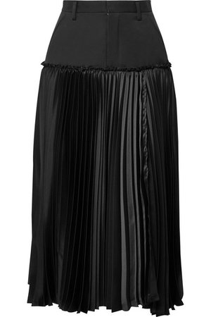 Noir Kei Ninomiya | Layered wool-gabardine and pleated satin midi skirt | NET-A-PORTER.COM