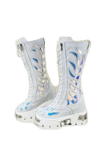 wicked footwear white blue chrome boots shoes