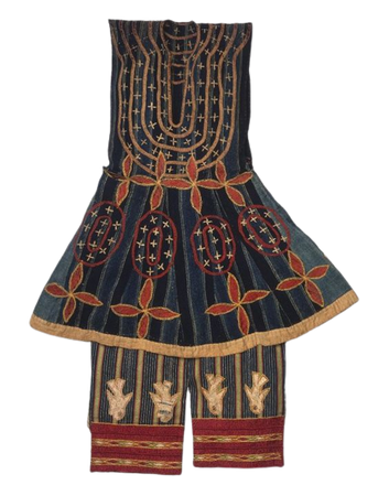 Africa | Robe (Kansawu) and Trousers, from 3 Piece Royal or Noble Costume, from the Fon people of Abomey, Benin | late 19th century. | Cotton, silk