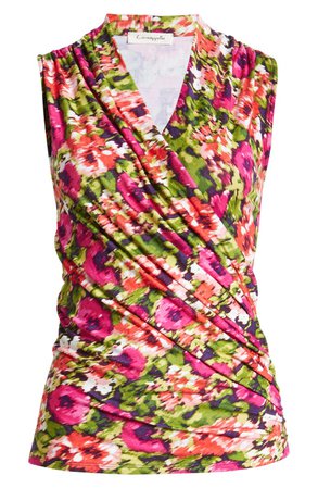 Loveappella Floral Sleeveless Faux Wrap Top | Nordstrom