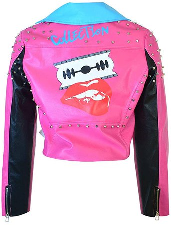 HOMELEX Women's Faux Leather Motorcycle Jacket PU Slim Pink Studded Short Biker Coat at Amazon Women's Coats Shop