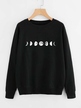 Plus Moon Print Round Neck Sweatshirt | SHEIN USA