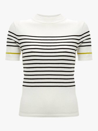 Mint Velvet Nautical Striped Fitted Top, Ivory/Multi at John Lewis & Partners