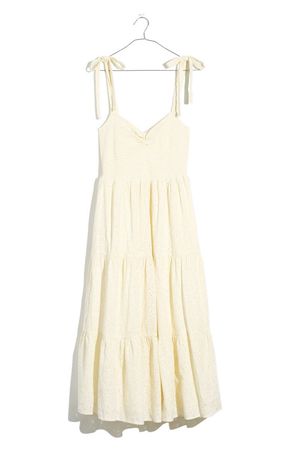 Madewell Eyelet Lucie Tie Strap Tiered Midi Dress | Nordstrom