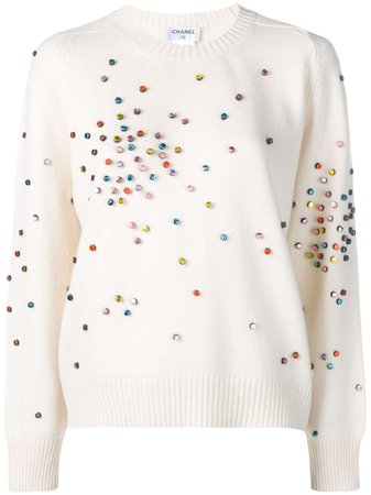 Chanel Pre-Owned Cashmere Embellished Jumper For Women | Farfetch.com