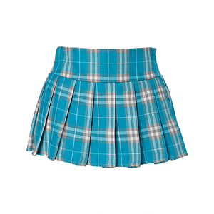Turquoise Plaid Pleated Skirt