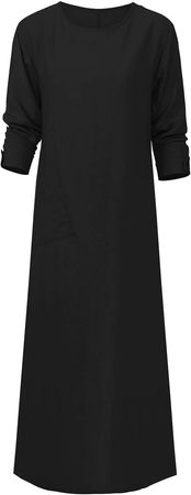 Women Long Sleeve Tunic Dress Pocket Caftan Ankle Length Dress at Amazon Women’s Clothing store