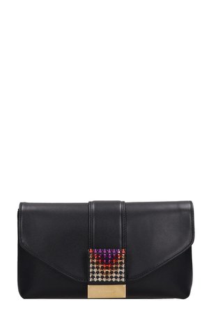 Visone Black Leather Giselle Clutch Bag