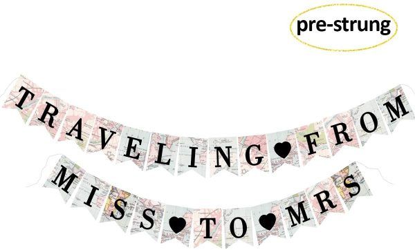 Traveling From Miss to Mrs Bridal Shower Banner, Bachelorette Party Decorations Supplies Kit for Bridal Shower, Bachelorette, Engagement and Wedding Party Decorations (Pre-strung) – Homefurniturelife Online Store