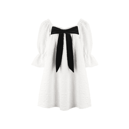 white dress with black bow