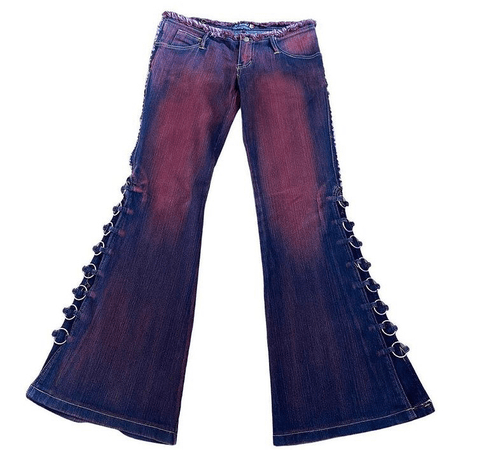 low rise purple flared jeans