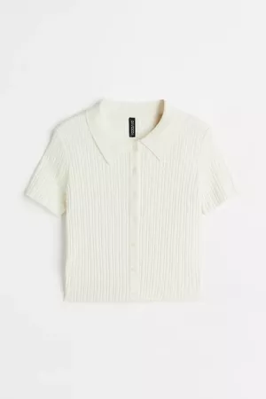 Collared Ribbed Top - White - Ladies | H&M US