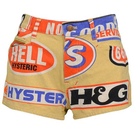 Vintage Hysteric Glamour 1990s Tan Logo Denim Shorts For Sale at 1stdibs