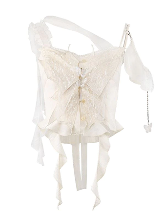 white ruffle butterfly top