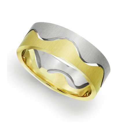 14k White Gold & Yellow Gold Interlocking Ring With A Brushed Satin Finish
