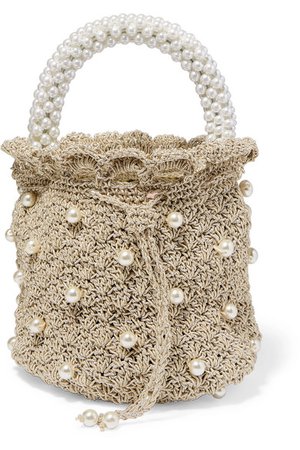 Suryo | Bucket of Shimmer faux pearl-embellished metallic crocheted tote | NET-A-PORTER.COM