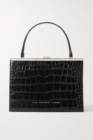 Chylak - Vintage Clasp Glossed Croc-effect Leather Tote - Black