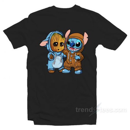 Stitch And Baby Groot T-shirt Cheap Trendy Clothes - Trendstees.com
