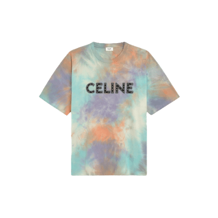 Celine LOOSE TIE-DYE T-SHIRT IN COTTON WITH CELINE PRINT AND STUDS
