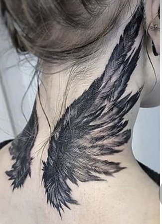 angel wing neck tattoo