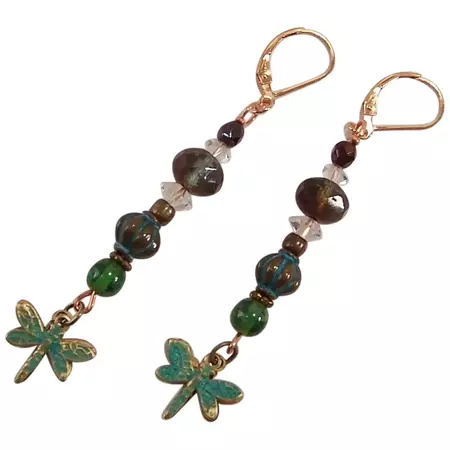 Rose Gold Lever-Back : Brass Dragonfly Handcrafted Earrings - Ruby Lane