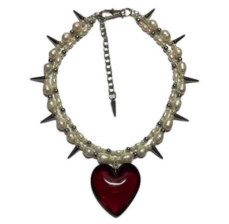 Grunge Pearl Spike Heart Choker Necklace