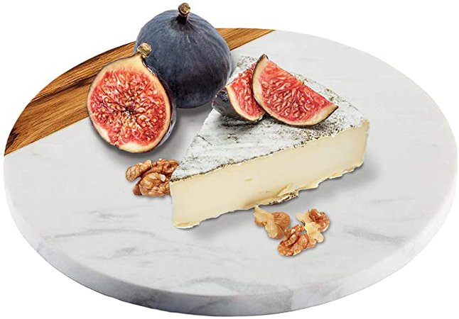 Amazon.com | White Marble Serving board with Acacia wood - Perfect for as a cutting board for kitchen prep, serve cheese or as a Charcuterie serving tray, large size 11.8: Cheese Plates