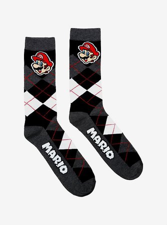 Super Mario Bros. Argyle Mario Crew Socks
