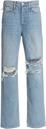 Denim Denim Mica Distressed Rigid High-Rise Straight-Leg Jeans