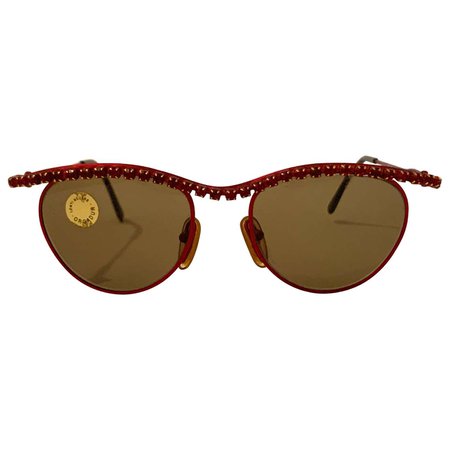 Vintage Moschino 1990s Red Metal and Rhinestone Sunglasses by Persol For Sale at 1stDibs