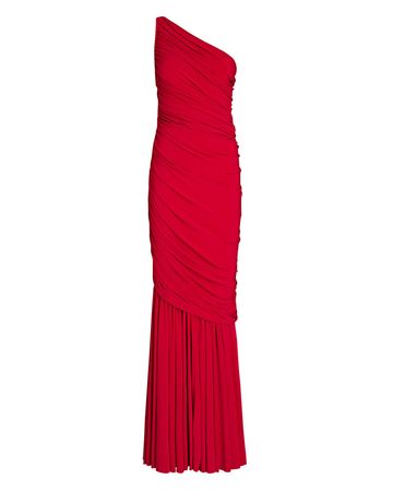 Norma Kamali Diana One-Shoulder Fishtail Gown in red | INTERMIX®