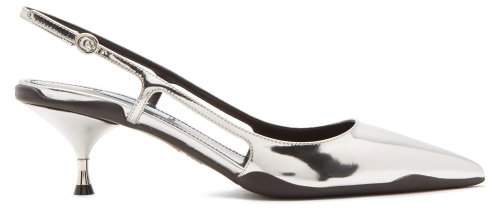 Slingback Patent Leather Kitten Heels - Womens - Silver