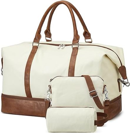 Amazon.com | S-ZONE Weekender Bag for Women Men, Large Travel Duffle Bag, Canvas Carry on Overnight Bag with Shoe Compartment & Wet Pocket, White | Travel Duffels