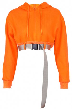 Hot Popular Orange Zipper Front Push Buckle Belt Cropped Hoodie for Women - Beautifulhalo.com