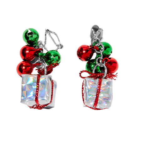 Christmas 1.5" Jingle bells Presents Gifts Clip-On Drop Earrings