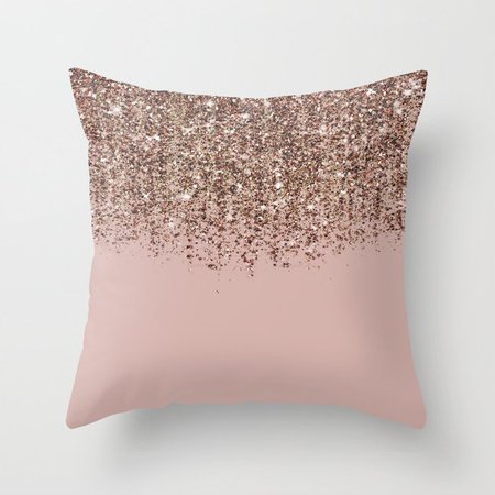 Blush Pink Rose Gold Bronze Cascading Glitter Throw Pillow by christyne | Society6