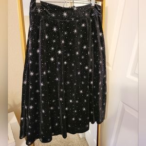 Unique Vintage | Skirts | Unique Vintage Black Velvet Midi Skirt With Silver Star Print Size M | Poshmark