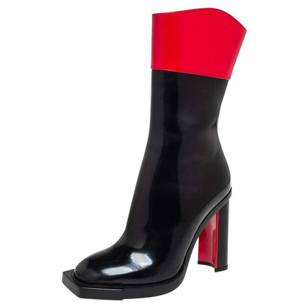 Alexander McQueen Red/Black Patent Leather Calf Length Boots Size 38.5 For Sale at 1stDibs