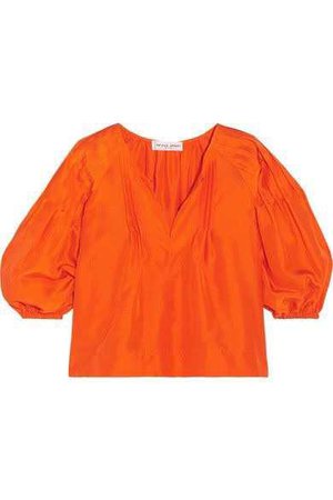 APIECE APART - Tan Tan Pintucked Silk-satin Blouse - Orange - US